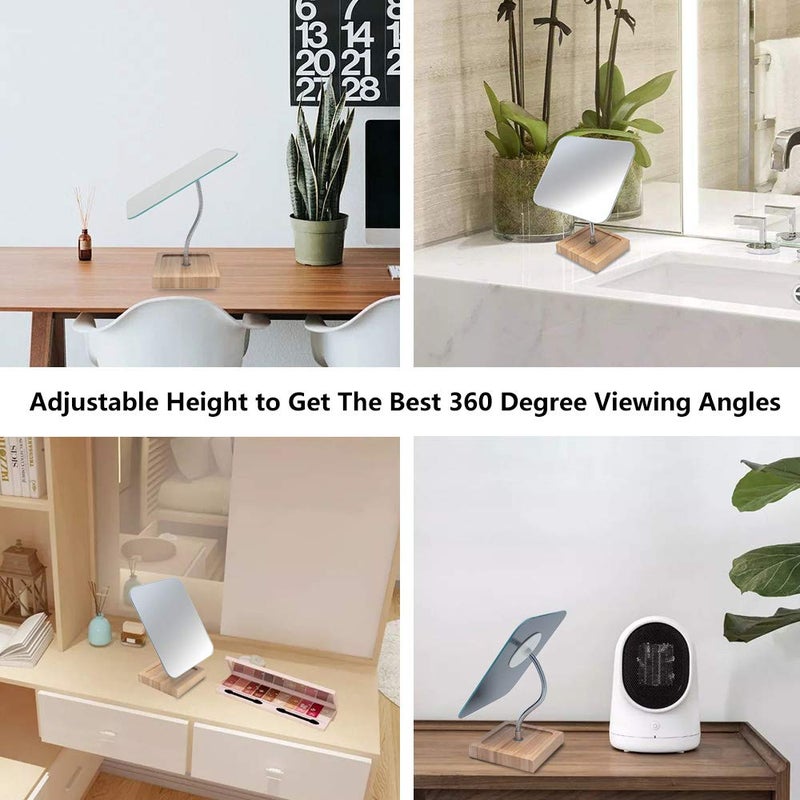 YEAKE Flexible Gooseneck Bamboo Vanity Makeup Mirror,360Â°Rotation 8" Large Frameless, Folding Portable Table Desk Mirror with Stand for Bathroom Shaving Make Up, Rectangle - Image 5